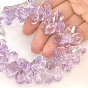 Pink Amethyst 12-16.5mm Briolette Twisted Shape AA+ Grade Gemstone Beads Strand - Total 1 Strand of 8 Inch.