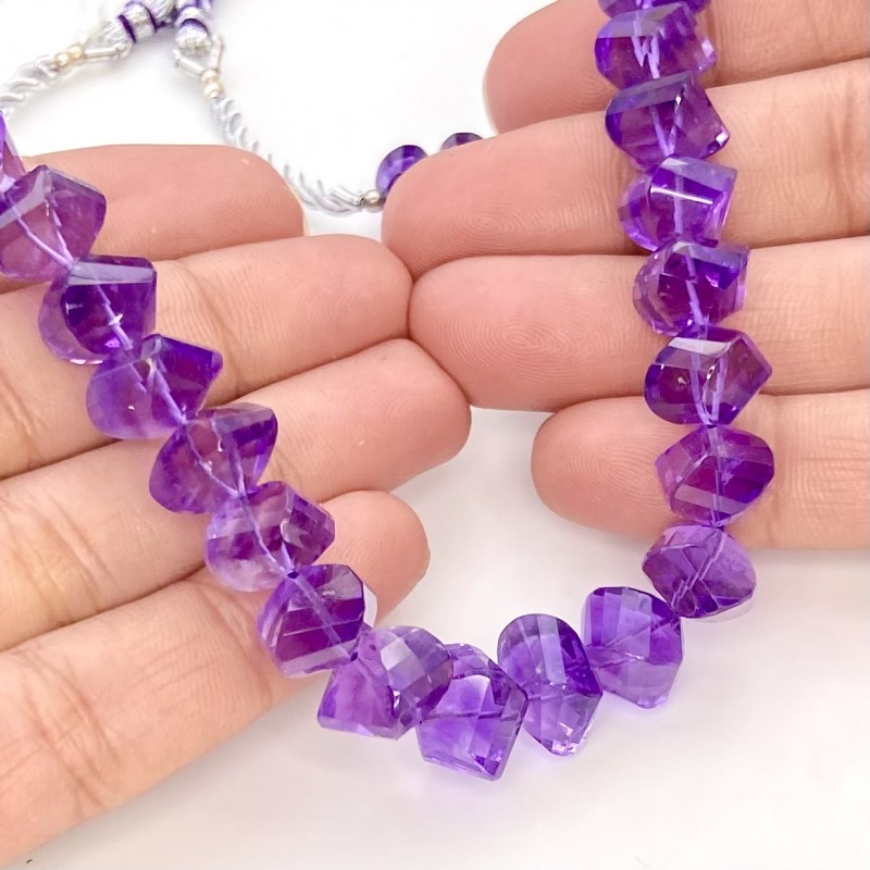 African Amethyst 8-10.5mm Briolette Twisted Shape AA+ Grade Gemstone Beads Strand - Total 1 Strand of 12 Inch.