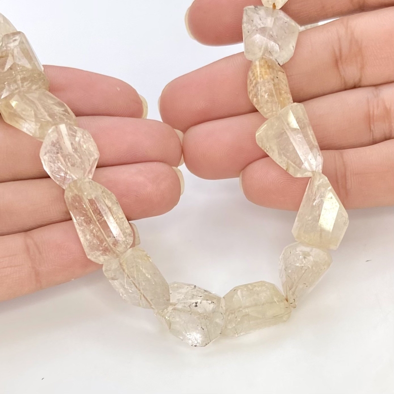 Golden Rutile 11-16.5mm Step Cut Nugget Shape A+ Grade Gemstone Beads Strand - Total 1 Strand of 15 Inch.
