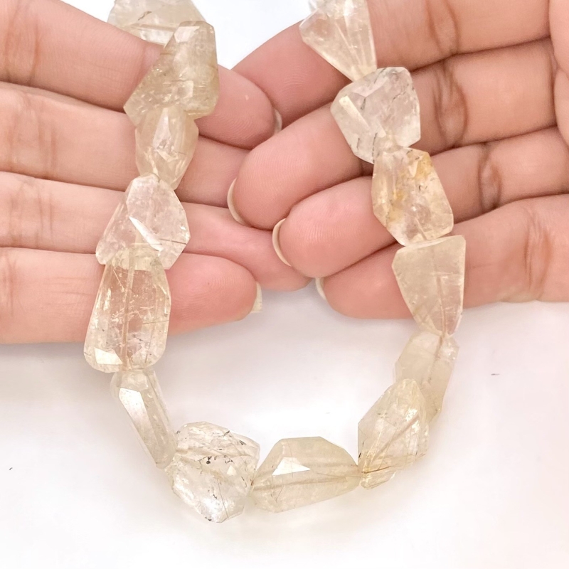 Golden Rutile 11-16.5mm Step Cut Nugget Shape A+ Grade Gemstone Beads Strand - Total 1 Strand of 15 Inch.