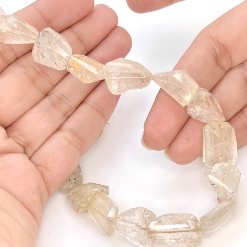 Golden Rutile 11-16.5mm Step Cut Nugget Shape A+ Grade Gemstone Beads Strand - Total 1 Strand of 15 Inch.