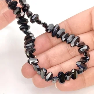 Black Spinel 9-11mm Step Cut Nugget Shape AAA Grade Gemstone Beads Strand - Total 1 Strand of 17 Inch.