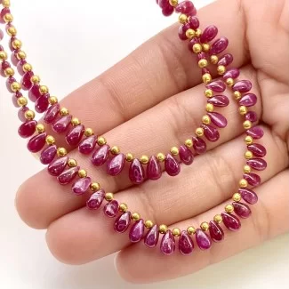 Ruby 4.5-6.5mm Smooth Pear Shape AA Grade Multi Strand Beads Layout - Total 2 Strands of 9-11 Inch