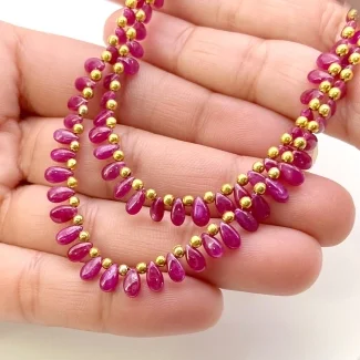 Ruby 5-6mm Smooth Pear Shape AA Grade Multi Strand Beads Layout - Total 2 Strands of 9-10 Inch.
