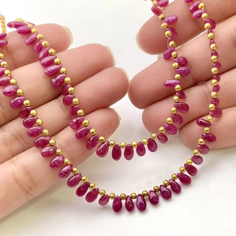 Ruby 5-6mm Smooth Pear Shape AA Grade Multi Strand Beads Layout - Total 2 Strands of 9-10 Inch.