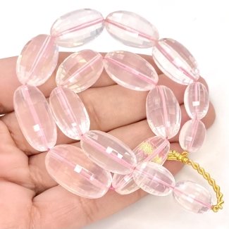 Rose Quartz 11-22mm Step Cut Barrel Shape AAA Grade Gemstone Beads Strand - Total 1 Strand of 11 Inch.