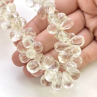 Crystal Quartz 11-14mm Carved Drop Shape AAA Grade Gemstone Beads Layout - Total 1 Strand of 7 Inch.