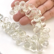 Crystal Quartz 11-14mm Carved Drop Shape AAA Grade Gemstone Beads Layout - Total 1 Strand of 7 Inch.