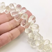 Crystal Quartz 11-14mm Carved Drop Shape AAA Grade Gemstone Beads Layout - Total 1 Strand of 7 Inch.