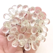 Crystal Quartz 11-14mm Carved Drop Shape AAA Grade Gemstone Beads Layout - Total 1 Strand of 7 Inch.