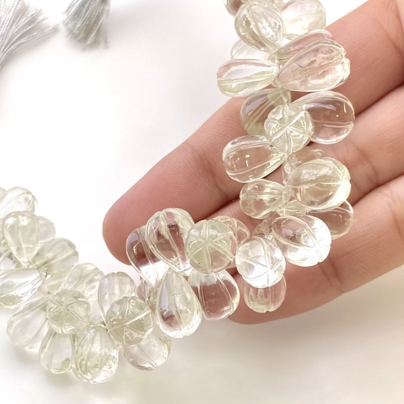Crystal Quartz 11-14mm Carved Drop Shape AAA Grade Gemstone Beads Layout - Total 1 Strand of 7 Inch.