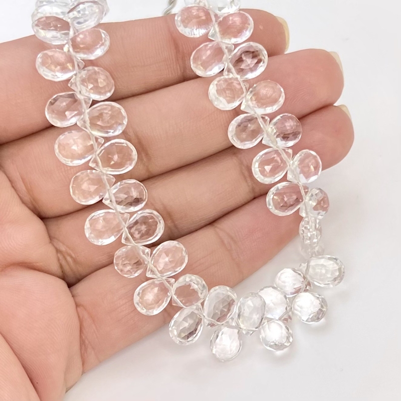 Crystal Quartz 8-11mm Briolette Pear A Grade Gemstone Beads Lot - 156221