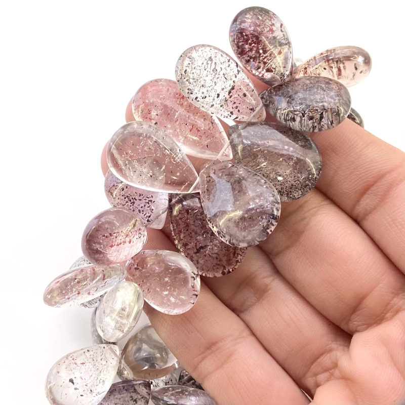 Strawberry Quartz 15-24mm Smooth Pear Shape AA+ Grade Gemstone Beads Strand - Total 1 Strand of 7 Inch.