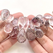 Strawberry Quartz 15-24mm Smooth Pear Shape AA+ Grade Gemstone Beads Strand - Total 1 Strand of 7 Inch.