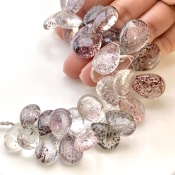 Strawberry Quartz 15-24mm Smooth Pear Shape AA+ Grade Gemstone Beads Strand - Total 1 Strand of 7 Inch.