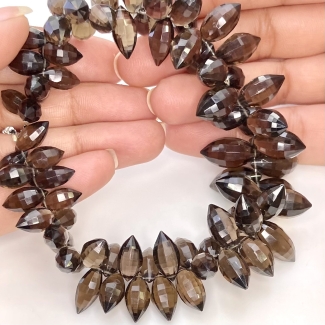 Smoky Quartz 11-16.5mm Briolette Rice Shape AAA Grade Gemstone Beads Strand - Total 1 Strand of 9 Inch.