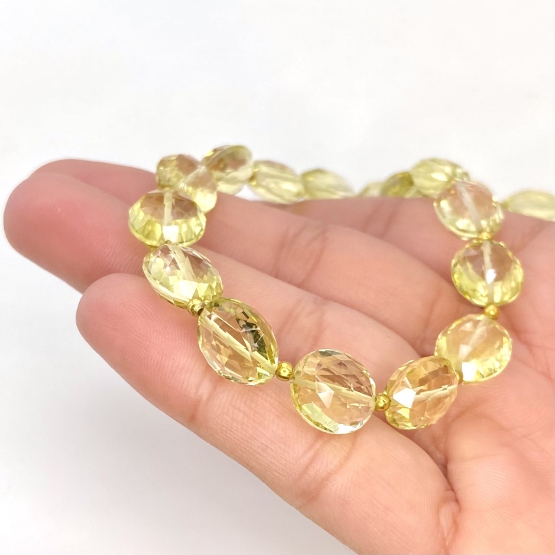Lemon Quartz 12mm Faceted Oval Shape AAA+ Grade Gemstone Beads Strand - Total 1 Strand of 11 Inch.