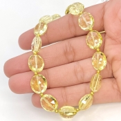 Lemon Quartz 12mm Faceted Oval Shape AAA+ Grade Gemstone Beads Strand - Total 1 Strand of 11 Inch.