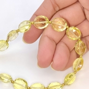 Lemon Quartz 12mm Faceted Oval Shape AAA+ Grade Gemstone Beads Strand - Total 1 Strand of 11 Inch.