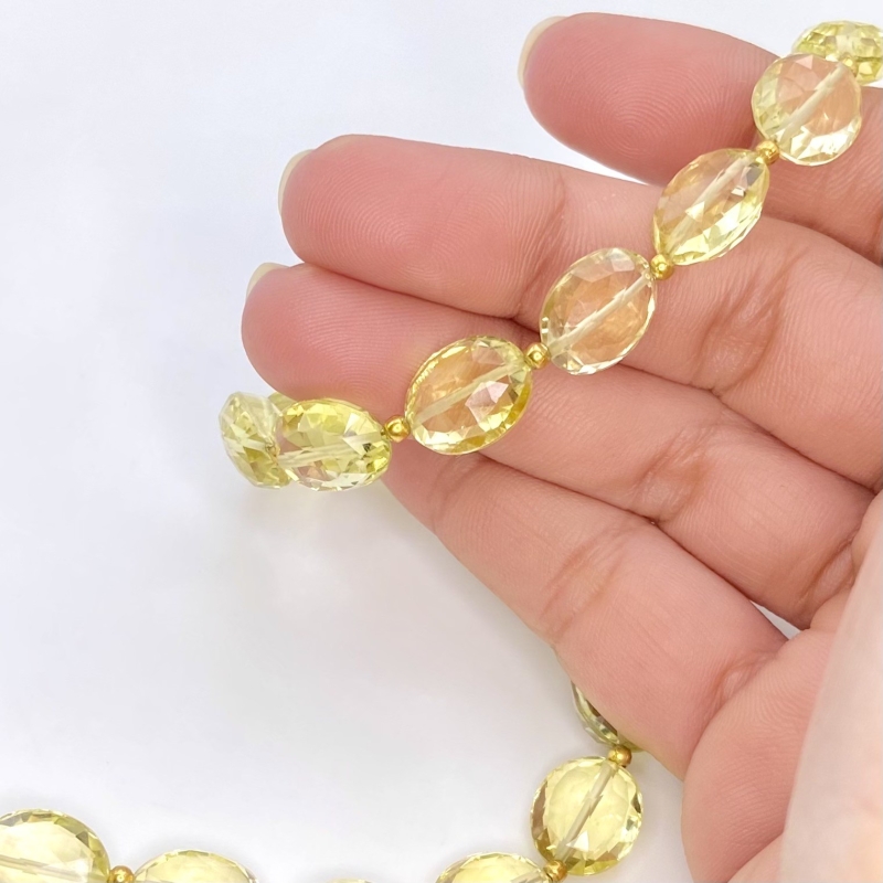 Lemon Quartz 12mm Faceted Oval Shape AAA+ Grade Gemstone Beads Strand - Total 1 Strand of 11 Inch.