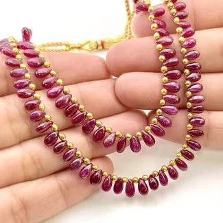 Ruby 6-6.5mm Smooth Pear Shape AA Grade Multi Strand Beads Layout - Total 2 Strands of 9-10 Inch.