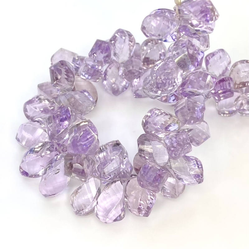 Pink Amethyst 11.5-15.5mm Briolette Twisted Shape AA+ Grade Gemstone Beads Strand - Total 1 Strand of 7 Inch.