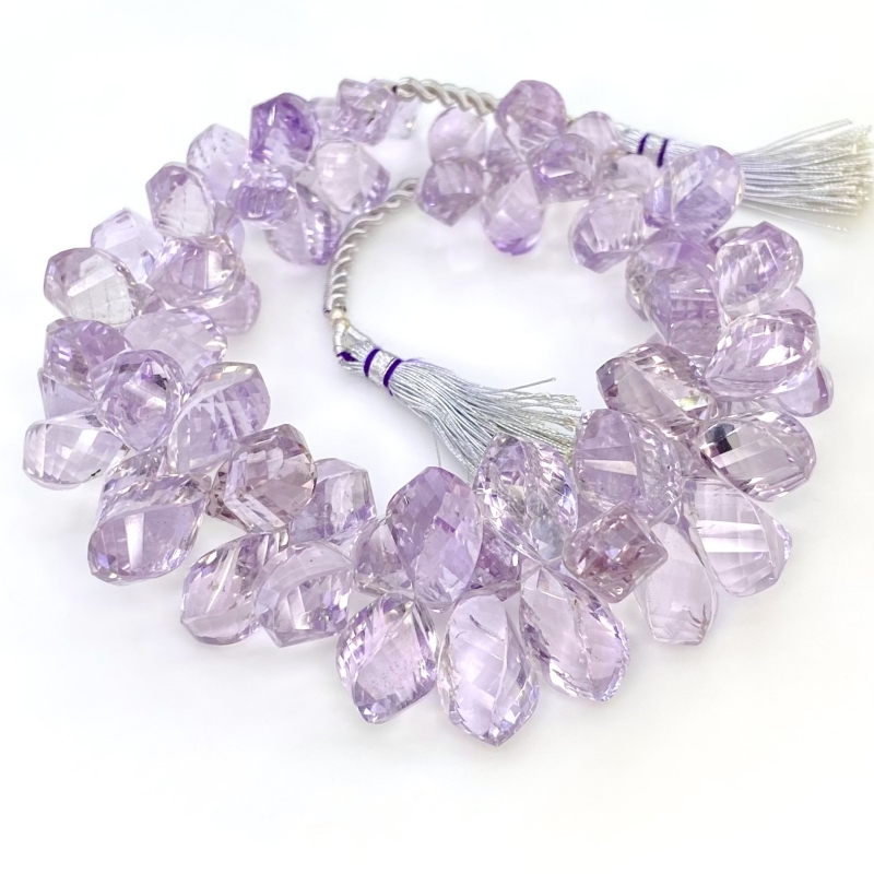 Pink Amethyst 11.5-15.5mm Briolette Twisted Shape AA+ Grade Gemstone Beads Strand - Total 1 Strand of 7 Inch.