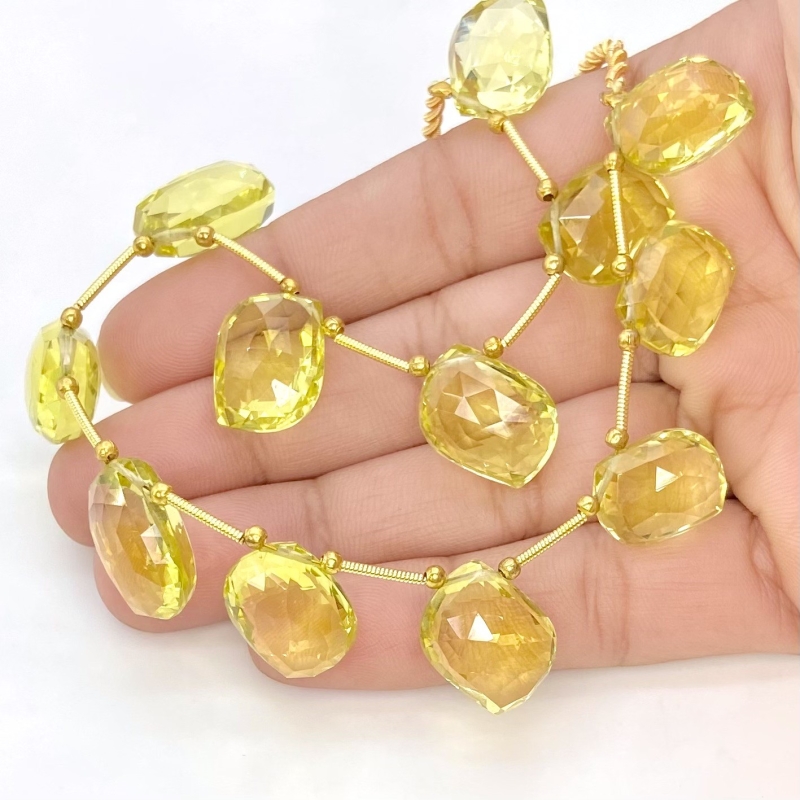Lemon Quartz 15-20mm Briolette Mango Shape AAA+ Grade Gemstone Beads Layout - Total 1 Strand of 9 Inch.