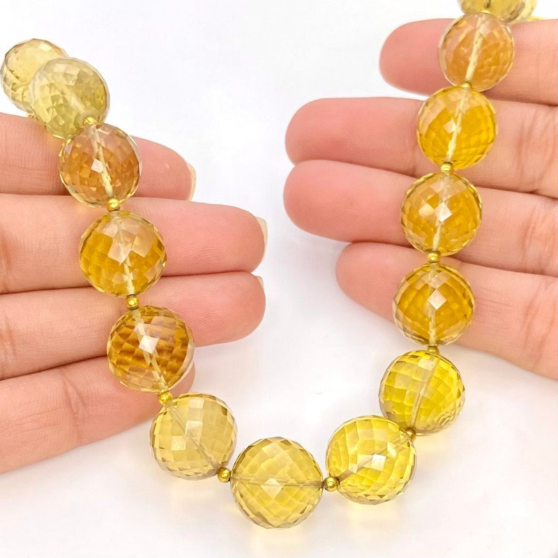 Beer Quartz 12.5-14.5mm Faceted Round Shape AA+ Grade Gemstone Beads Strand - Total 1 Strand of 9 Inch.