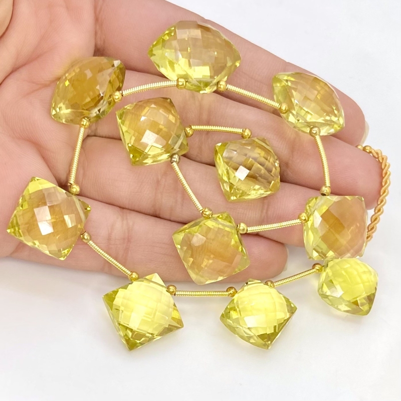 Lemon Quartz 12.5-15mm Briolette Square Shape AAA+ Grade Gemstone Beads Layout - Total 1 Strand of 9 Inch.