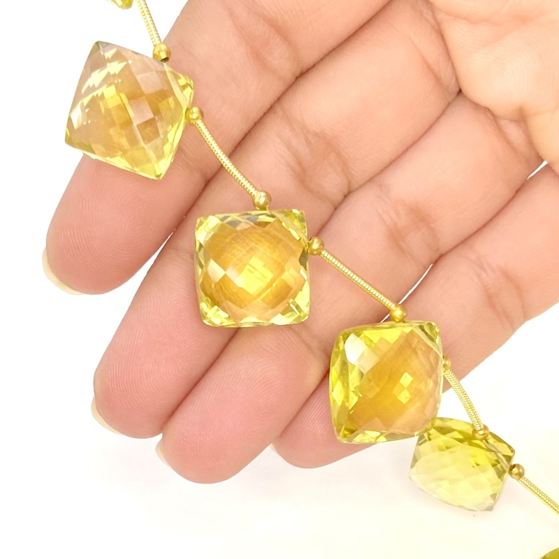 Lemon Quartz 12.5-15mm Briolette Square Shape AAA+ Grade Gemstone Beads Layout - Total 1 Strand of 9 Inch.