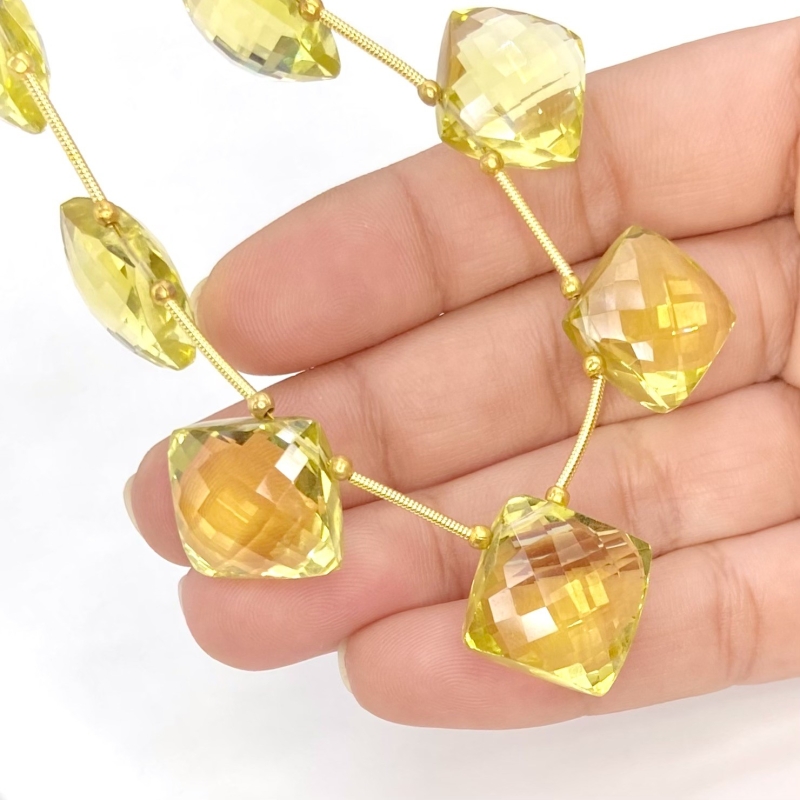 Lemon Quartz 12.5-15mm Briolette Square Shape AAA+ Grade Gemstone Beads Layout - Total 1 Strand of 9 Inch.