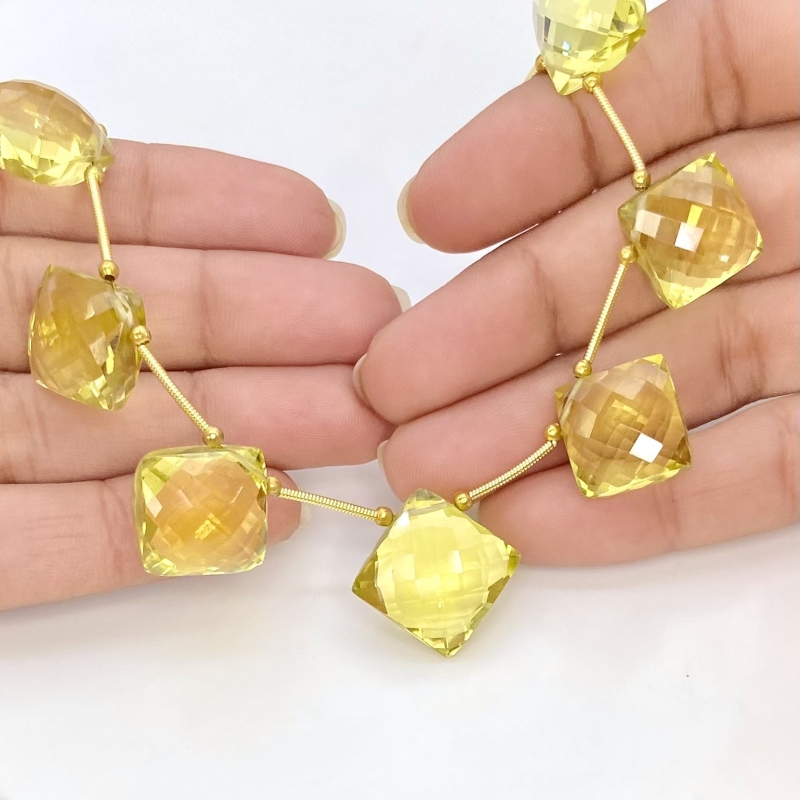 Lemon Quartz 12.5-15mm Briolette Square Shape AAA+ Grade Gemstone Beads Layout - Total 1 Strand of 9 Inch.