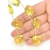 Lemon Quartz 12.5-15mm Briolette Square Shape AAA+ Grade Gemstone Beads Layout - Total 1 Strand of 9 Inch.