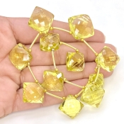Lemon Quartz 12.5-15mm Briolette Square Shape AAA+ Grade Gemstone Beads Layout - Total 1 Strand of 9 Inch.
