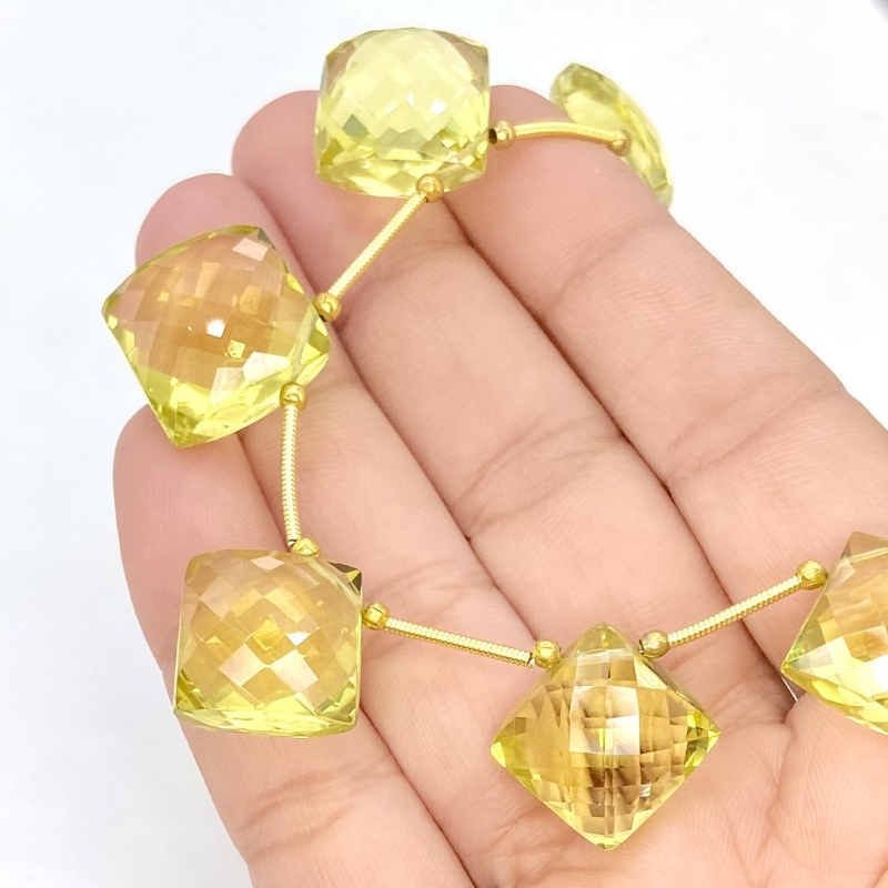 Lemon Quartz 12.5-15mm Briolette Square Shape AAA+ Grade Gemstone Beads Layout - Total 1 Strand of 9 Inch.