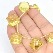 Lemon Quartz 12.5-15mm Briolette Square Shape AAA+ Grade Gemstone Beads Layout - Total 1 Strand of 9 Inch.