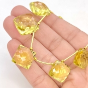 Lemon Quartz 12-16mm Briolette Square Shape AAA+ Grade Gemstone Beads Layout - Total 1 Strand of 9 Inch.