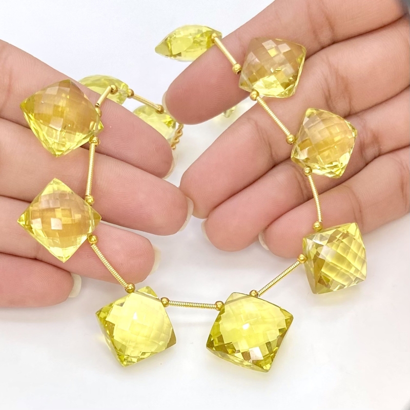 Lemon Quartz 12-16mm Briolette Square Shape AAA+ Grade Gemstone Beads Layout - Total 1 Strand of 9 Inch.