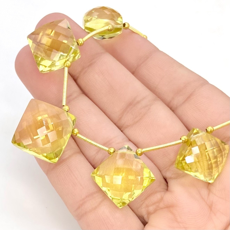 Lemon Quartz 12-16mm Briolette Square Shape AAA+ Grade Gemstone Beads Layout - Total 1 Strand of 9 Inch.