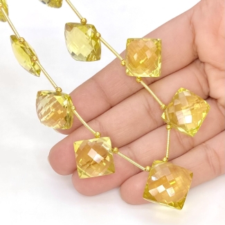 Lemon Quartz 12-16mm Briolette Square Shape AAA+ Grade Gemstone Beads Layout - Total 1 Strand of 9 Inch.