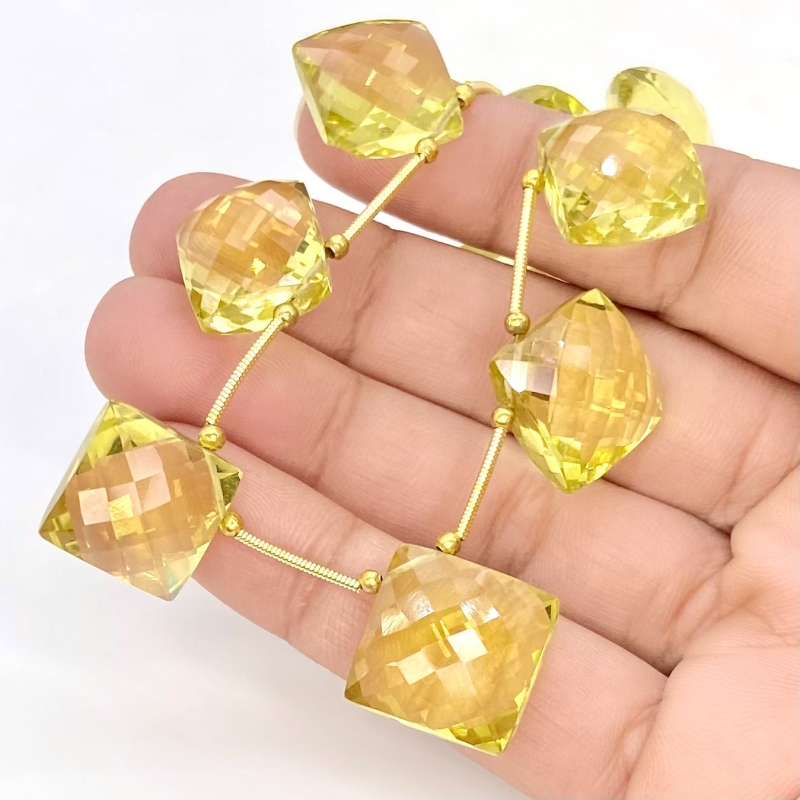 Lemon Quartz 12-16mm Briolette Square Shape AAA+ Grade Gemstone Beads Layout - Total 1 Strand of 9 Inch.