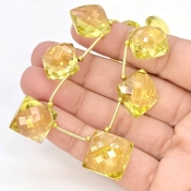 Lemon Quartz 12-16mm Briolette Square Shape AAA+ Grade Gemstone Beads Layout - Total 1 Strand of 9 Inch.