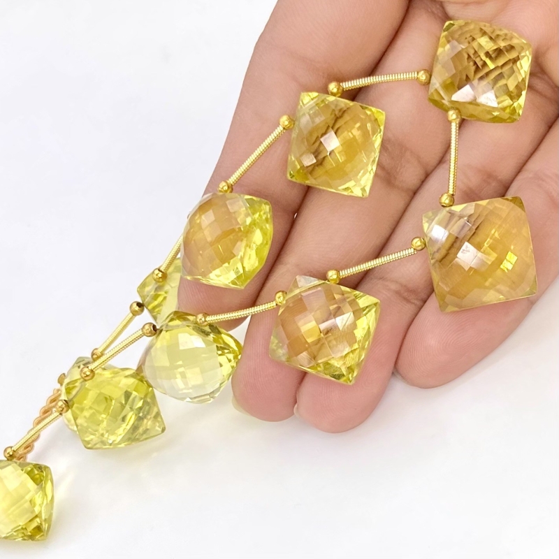 Lemon Quartz 12-16mm Briolette Square Shape AAA+ Grade Gemstone Beads Layout - Total 1 Strand of 9 Inch.