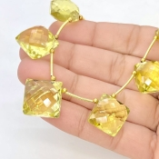 Lemon Quartz 12.5-15.5mm Briolette Square Shape AAA+ Grade Gemstone Beads Layout - Total 1 Strand of 9 Inch.