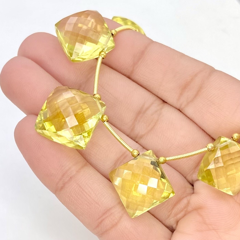 Lemon Quartz 12.5-15.5mm Briolette Square Shape AAA+ Grade Gemstone Beads Layout - Total 1 Strand of 9 Inch.