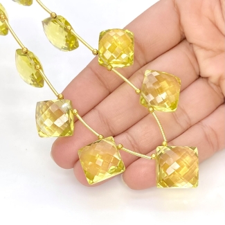 Lemon Quartz 12.5-15.5mm Briolette Square Shape AAA+ Grade Gemstone Beads Layout - Total 1 Strand of 9 Inch.