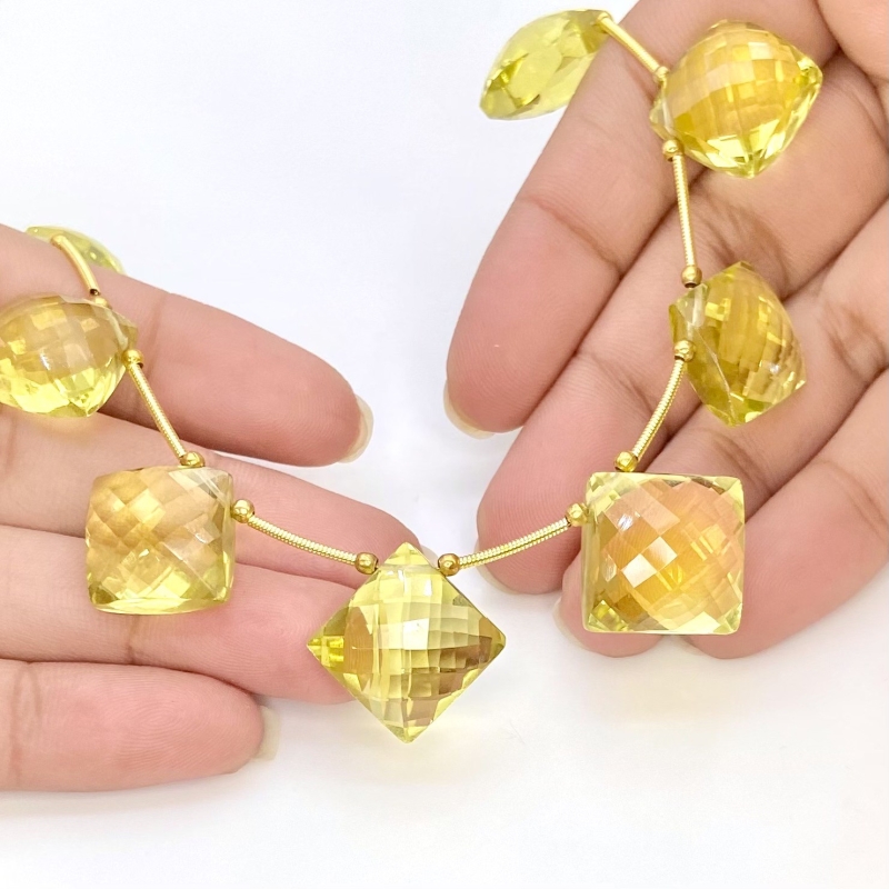 Lemon Quartz 12.5-15.5mm Briolette Square Shape AAA+ Grade Gemstone Beads Layout - Total 1 Strand of 9 Inch.