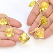 Lemon Quartz 12.5-15.5mm Briolette Square Shape AAA+ Grade Gemstone Beads Layout - Total 1 Strand of 9 Inch.