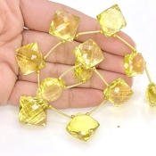 Lemon Quartz 12.5-15.5mm Briolette Square Shape AAA+ Grade Gemstone Beads Layout - Total 1 Strand of 9 Inch.
